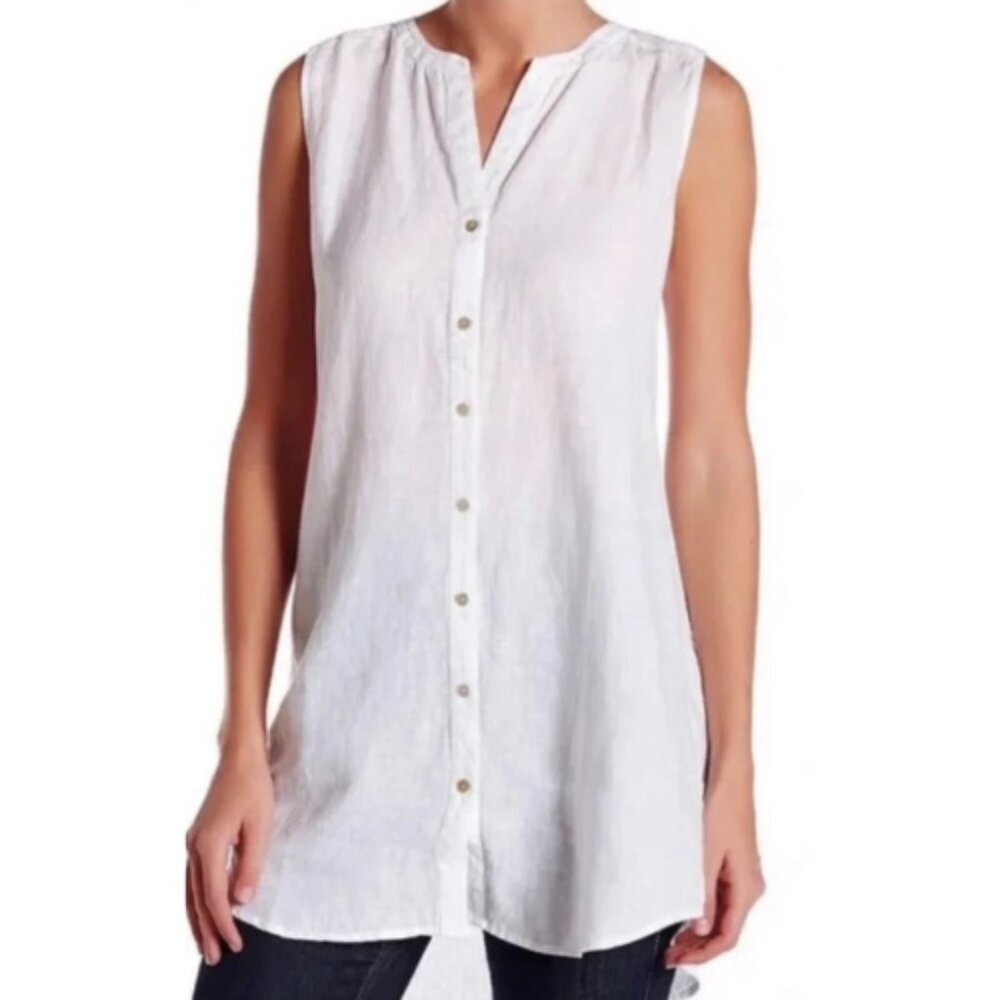 Eileen Fisher Womens Xsmall Handkerchief Shirt Organic Linen Sleeveless CN